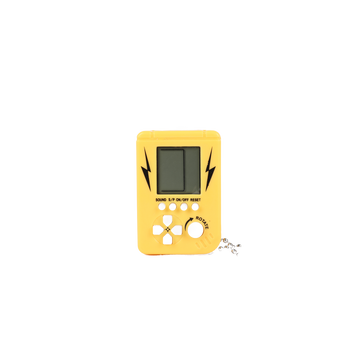 Handheld electronic game device, yellow body with LCD screen and button controls