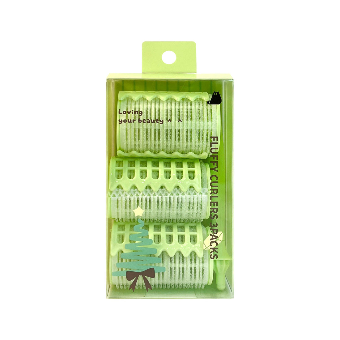 Fluffy curlers three-pack set of three lime-green rollers with clips