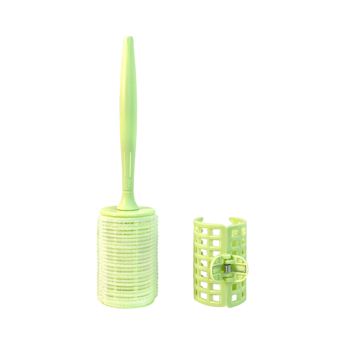 Fluffy curlers three-pack with long handle and two lime-green roller sleeves
