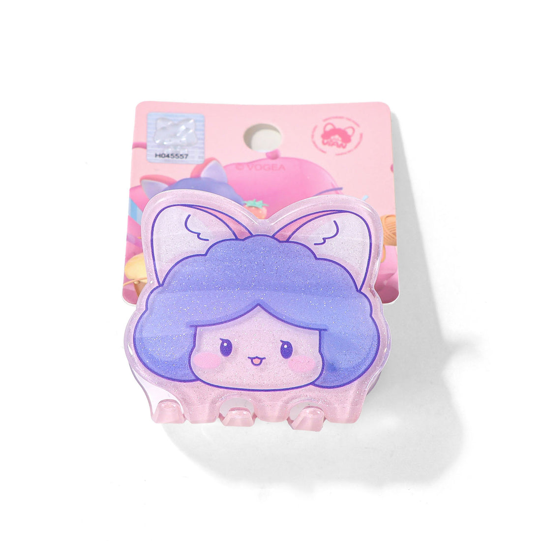 Pink-and-purple glitter cartoon cloud hair clip with smiling face and heart outline