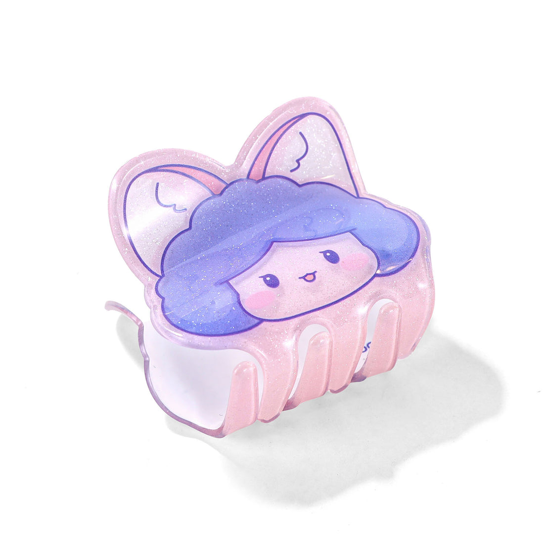 Purple glitter cartoon cloud hair clip with face and pink teeth prongs