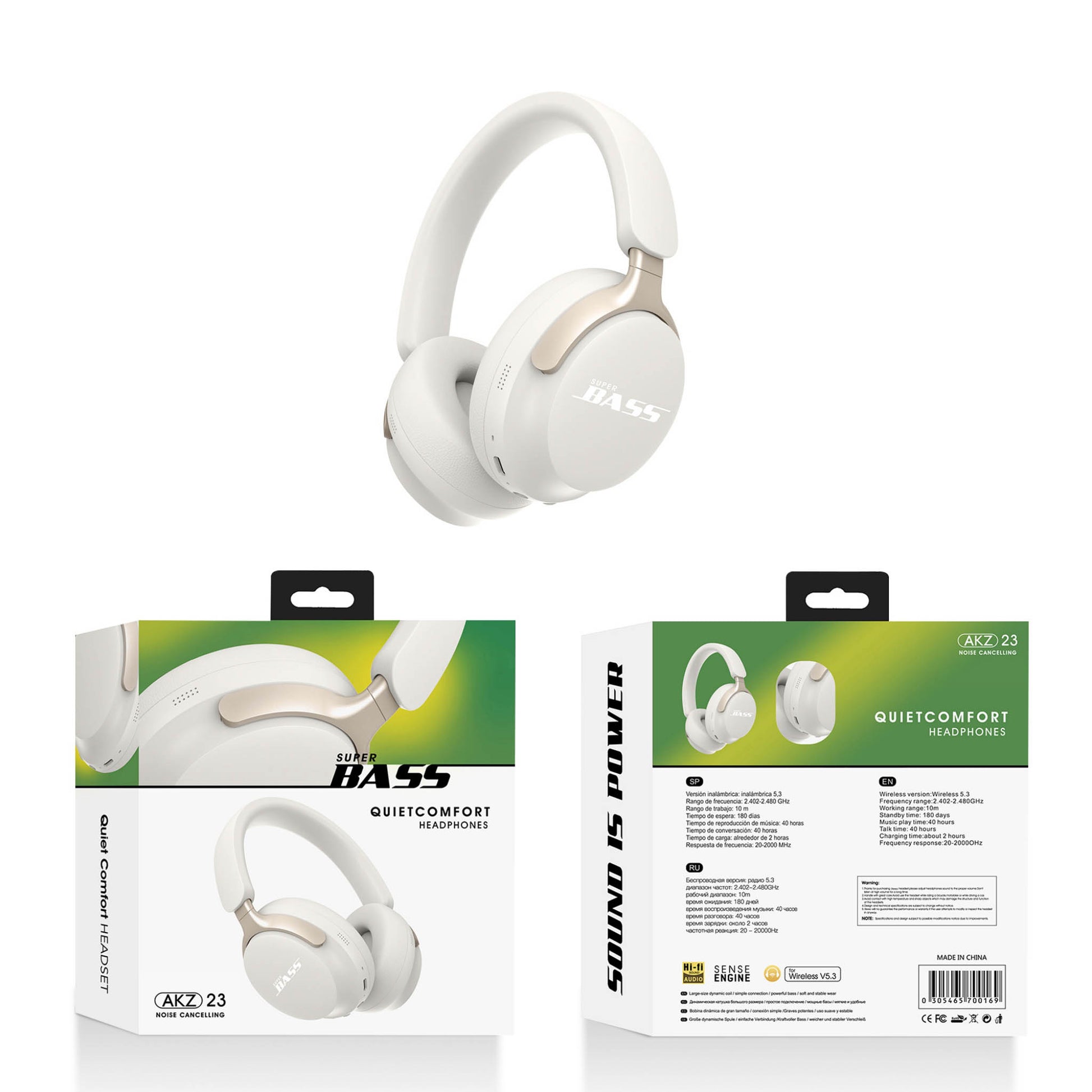 White over-ear headphones with cushioned ear cups and adjustable headband