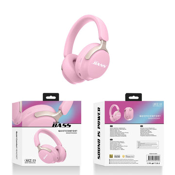 Pink over-ear headphones with cushioned ear cups and adjustable headband