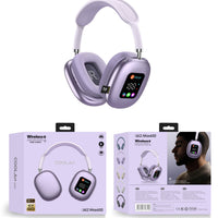 Wireless over-ear headphones, light purple earcups with RGB display and TF logo