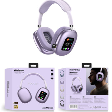 Wireless over-ear headphones, light purple earcups with RGB display and TF logo