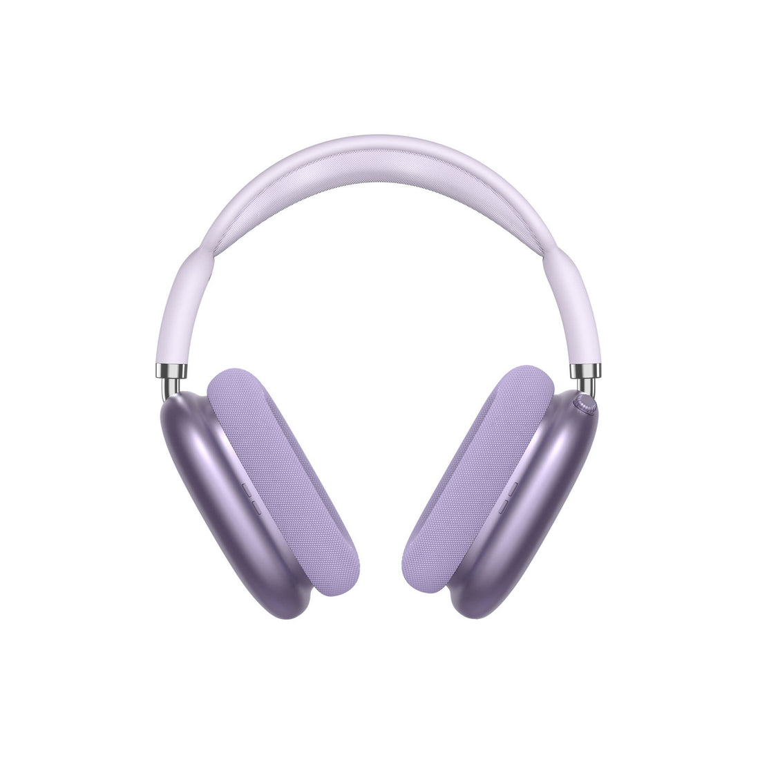 Purple over-ear headphones with padded earcups, front view.