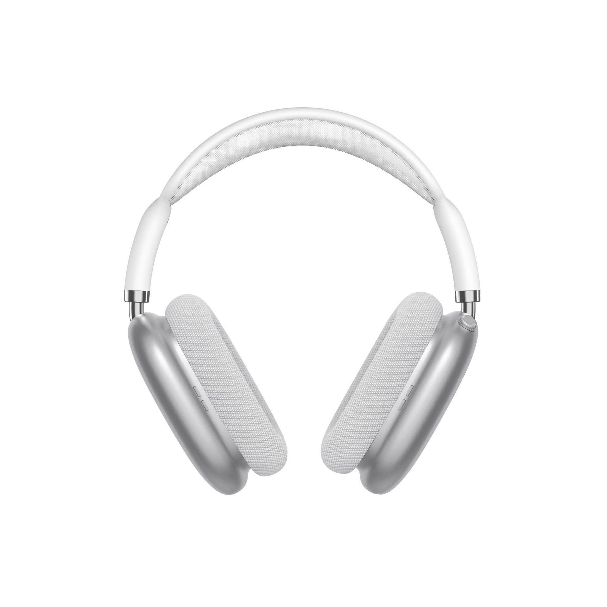 White over-ear headphones with cushioned earcups, front view.