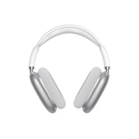 White over-ear headphones with cushioned earcups, front view.
