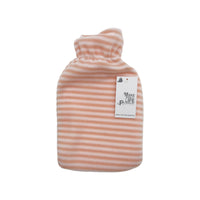 Striped hot water bottle with hanging tag, orange-and-white fabric cover, 1L