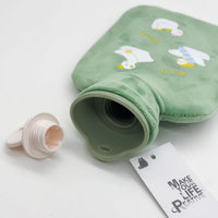 Green duck-pattern hot water bag with white screw cap