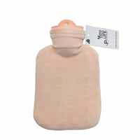 Plush rabbit hot water bag, light beige back view, loop handle and folded neck