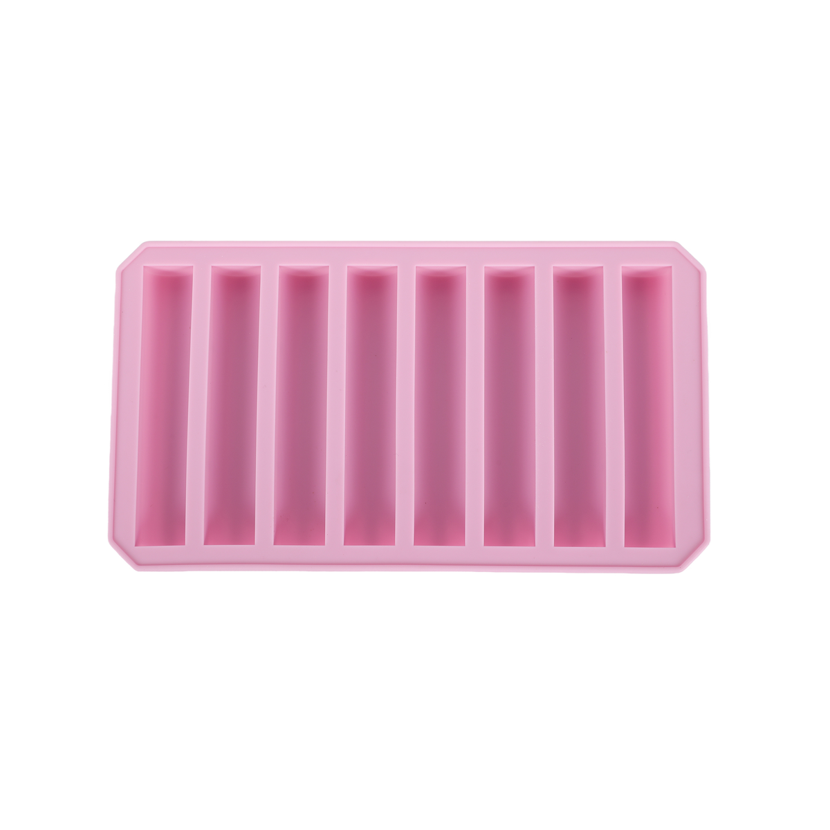 Pink silicone ice mold tray with evenly spaced vertical slots