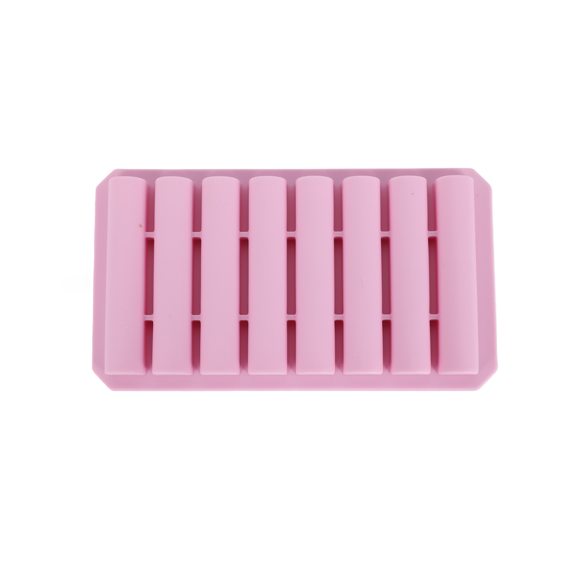 Pink silicone ice cube mold tray with multiple vertical channels