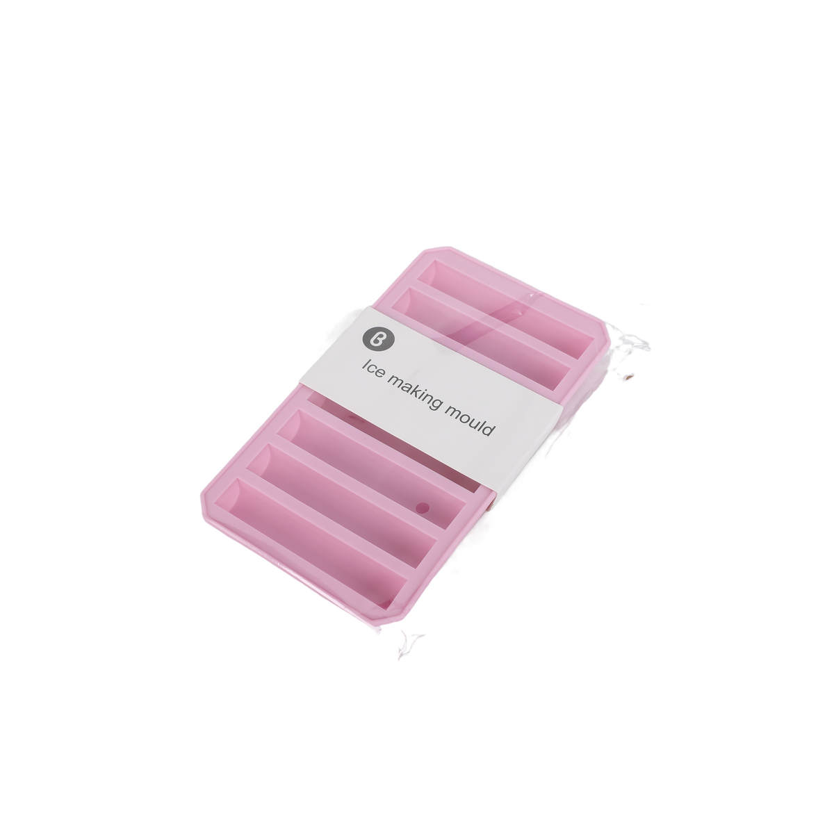 Silicone ice cube tray with centered “ice making mould” label on top