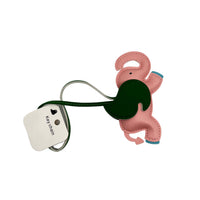 Elephant key chain with dark green face and pink outline, plus metal key ring