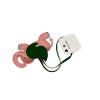 Elephant key chain view with pink body, dark green trunk, and hanging tag