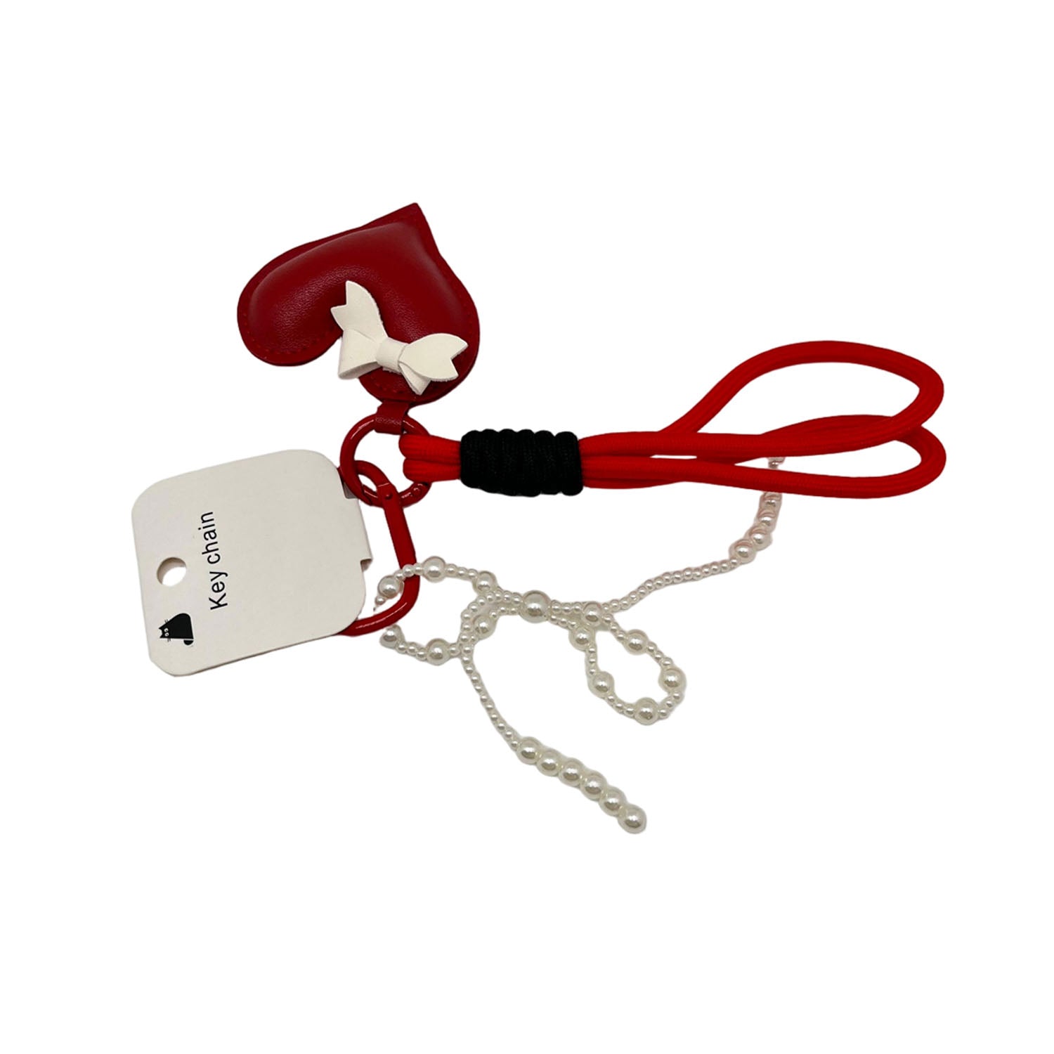 Heart key chain with red leather heart, white butterfly charm, silver chain