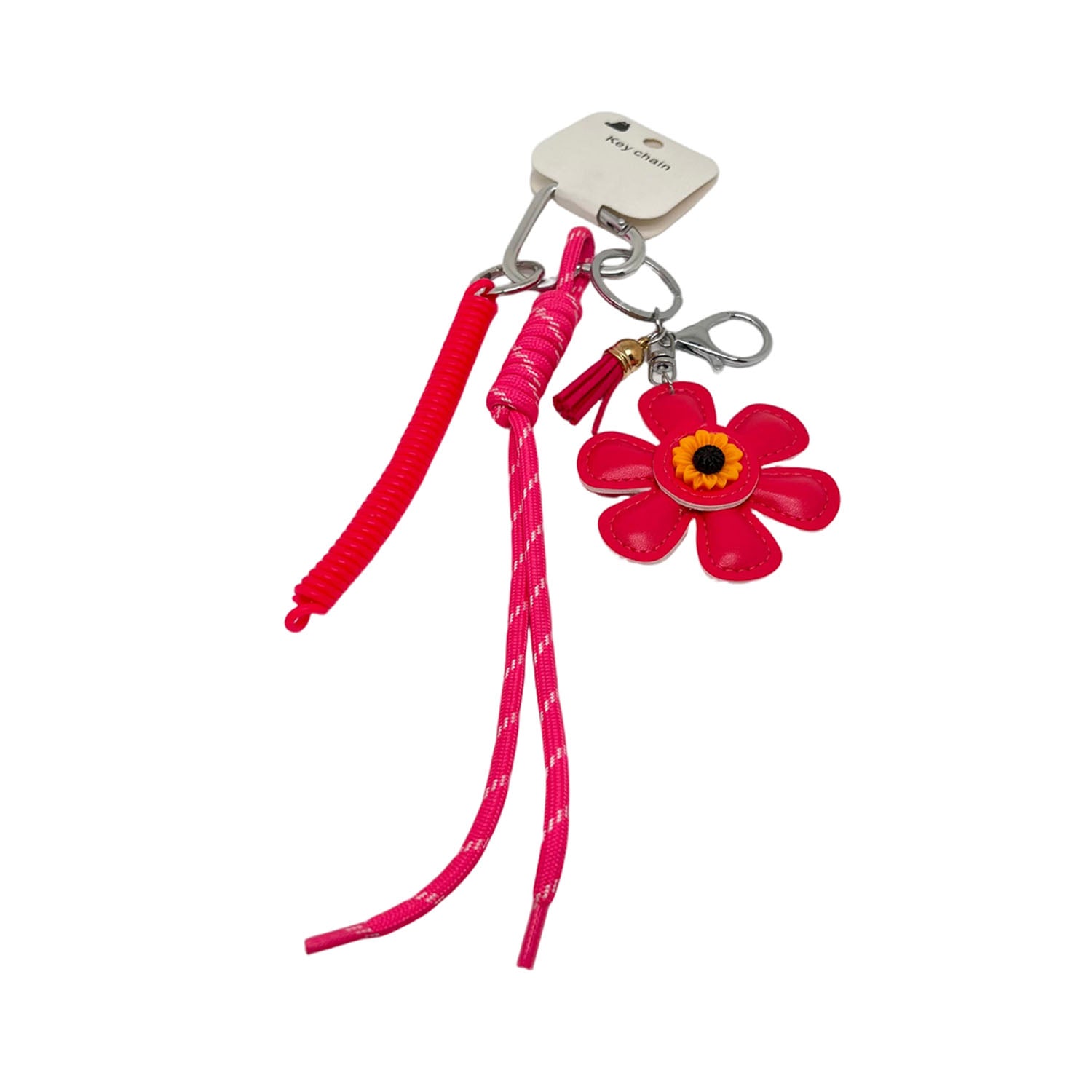 Pink Floral Keychain with Adjustable Cord 1