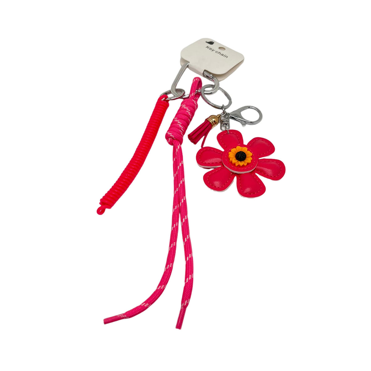 Pink Floral Keychain with Adjustable Cord 1