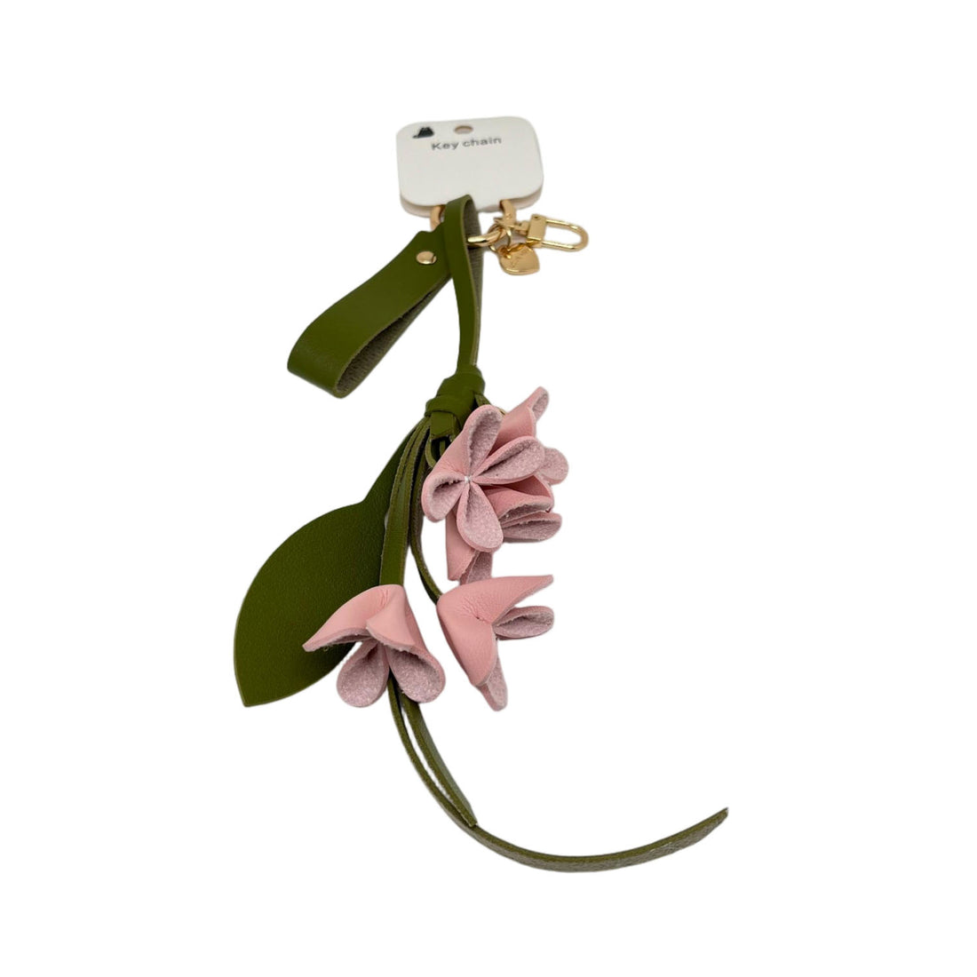 Pink and Green Leather Flower Keychain 1