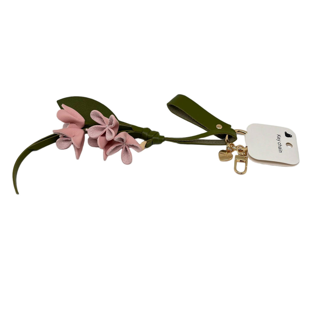 Pink and Green Leather Flower Keychain 2