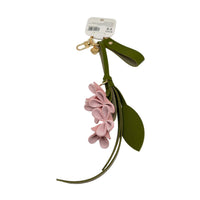 Green and pink flower keychain with gold hooks and layered leaf accents.