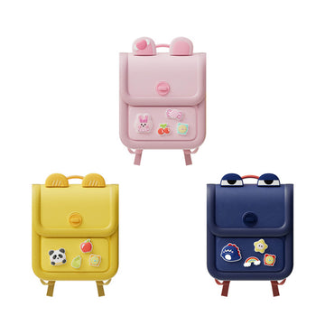 Silicone kids backpack set of three colors with front flap pocket and cartoon patches