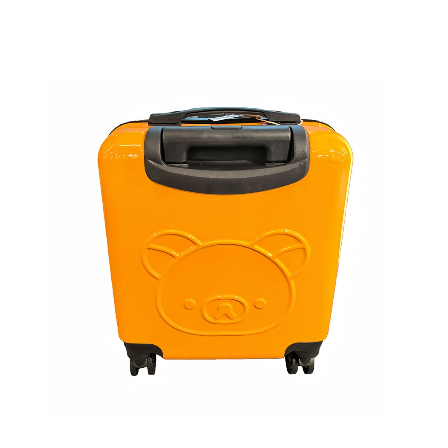 18-inch children's luggage, orange front panel with black top handle and four wheels