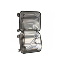 18-inch children's luggage, open silver interior with black frame and side pockets
