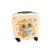 Children's cartoon luggage with cat face design, beige shell and four rolling wheels