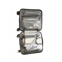 Children's suitcase luggage with open silver-lined interior and two stacked compartments
