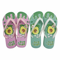 Mixed-color ladies flip-flops with avocado graphics and white thong straps