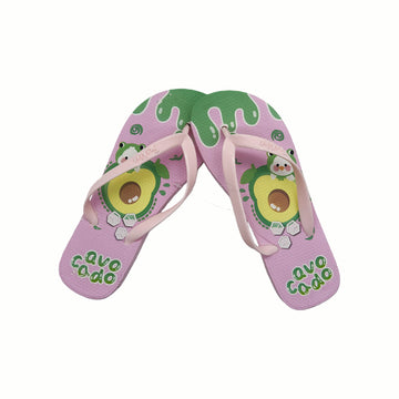 Pink ladies flip-flops with avocado pattern and soft thong strap