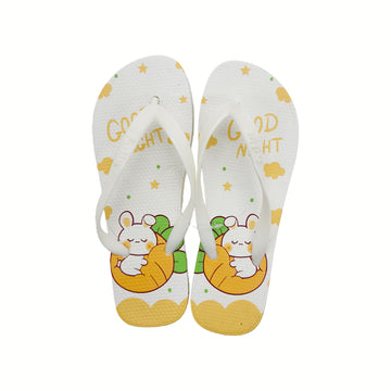 Girls’ flip-flop sandals in white with sleeping bunny graphic, star and cloud accents.
