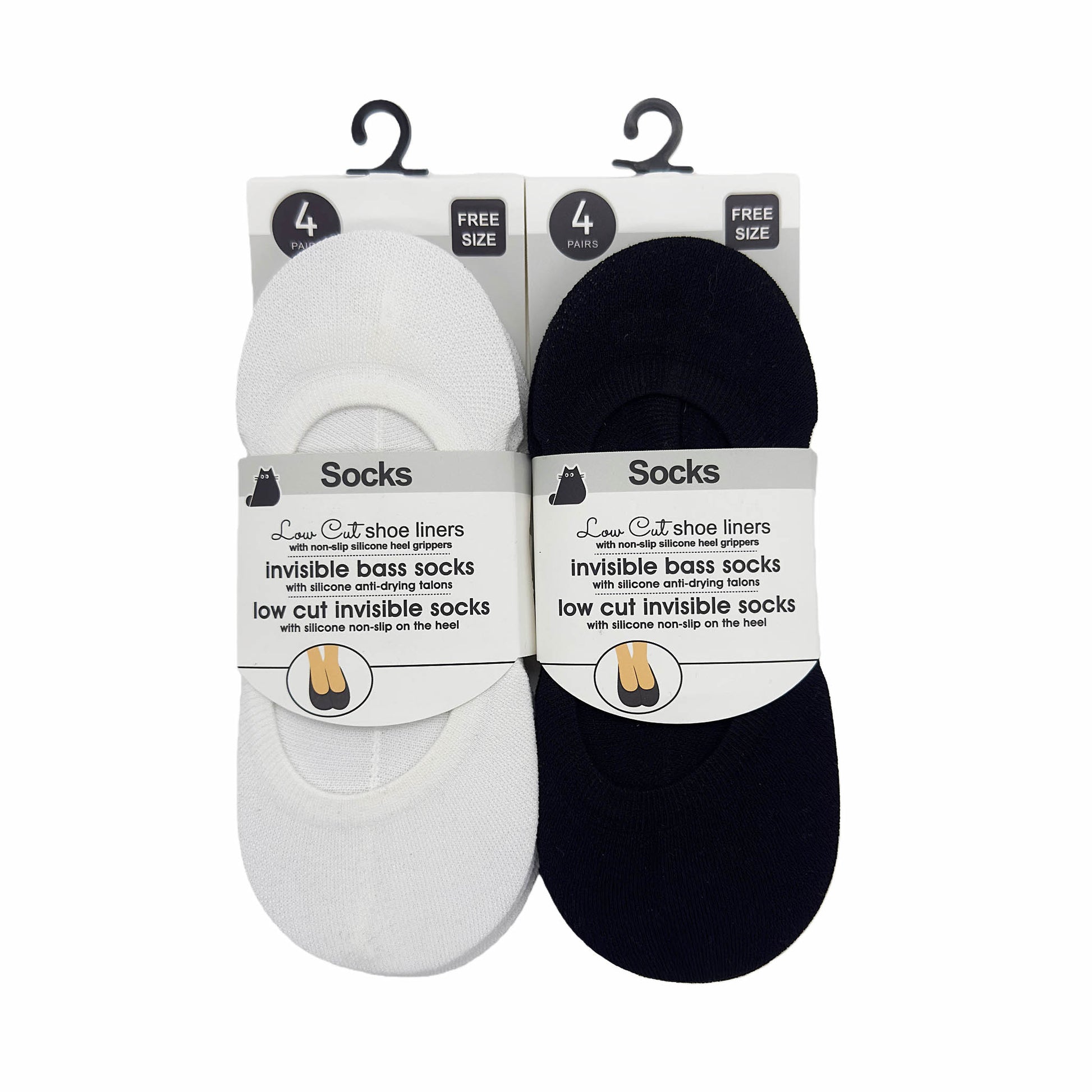 No-show socks, light gray and black pair with smooth toe and heel