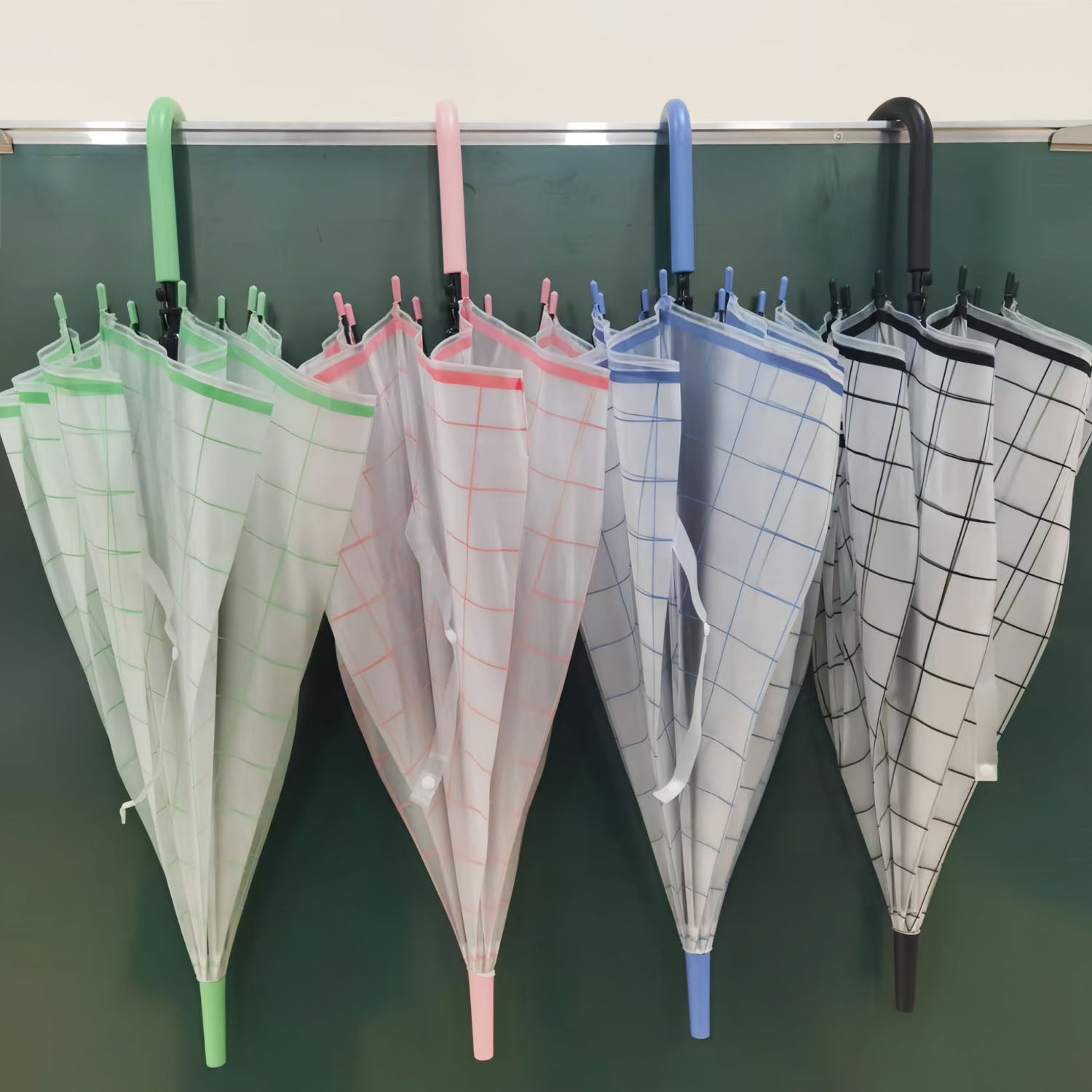 Transparent Umbrella with Checkered Design and Curved Handle 2