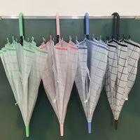 Transparent Umbrella with Checkered Design and Curved Handle 2