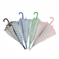 Transparent Umbrella with Checkered Design and Curved Handle 3