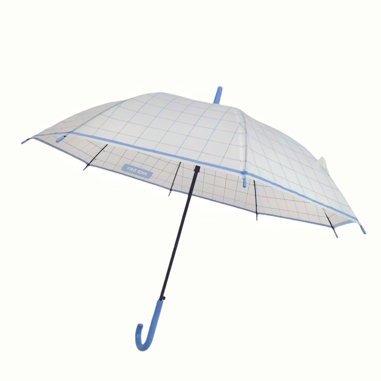Transparent Umbrella with Checkered Design and Curved Handle 5