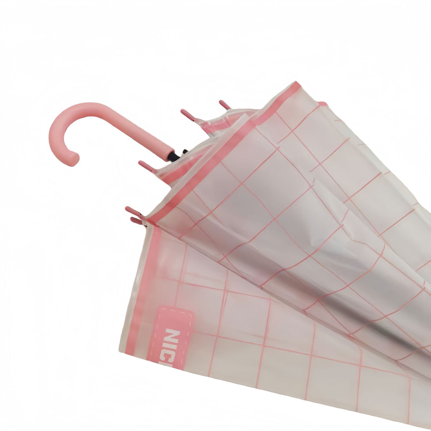 Transparent Umbrella with Checkered Design and Curved Handle 1