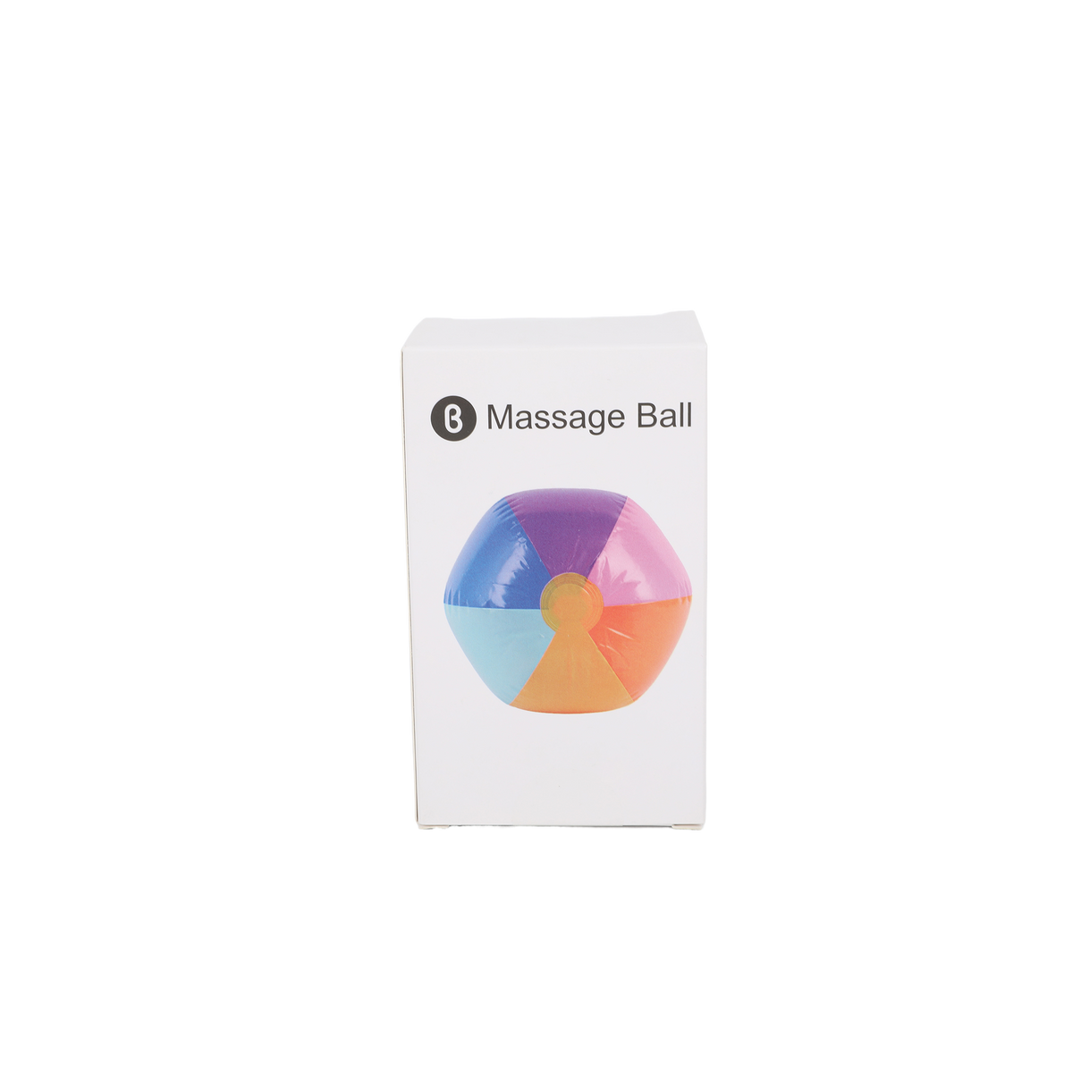 Massage ball product box with colorful wheel-style ball pictured