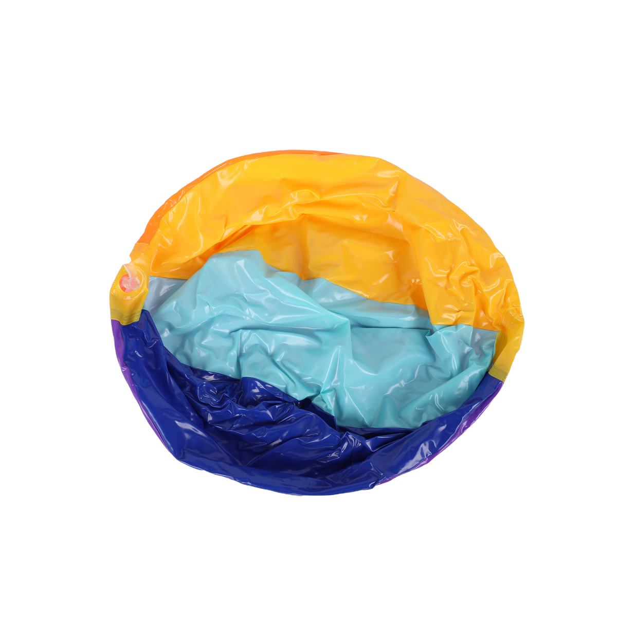 Colorful massage ball with orange, light blue, and yellow panels around center