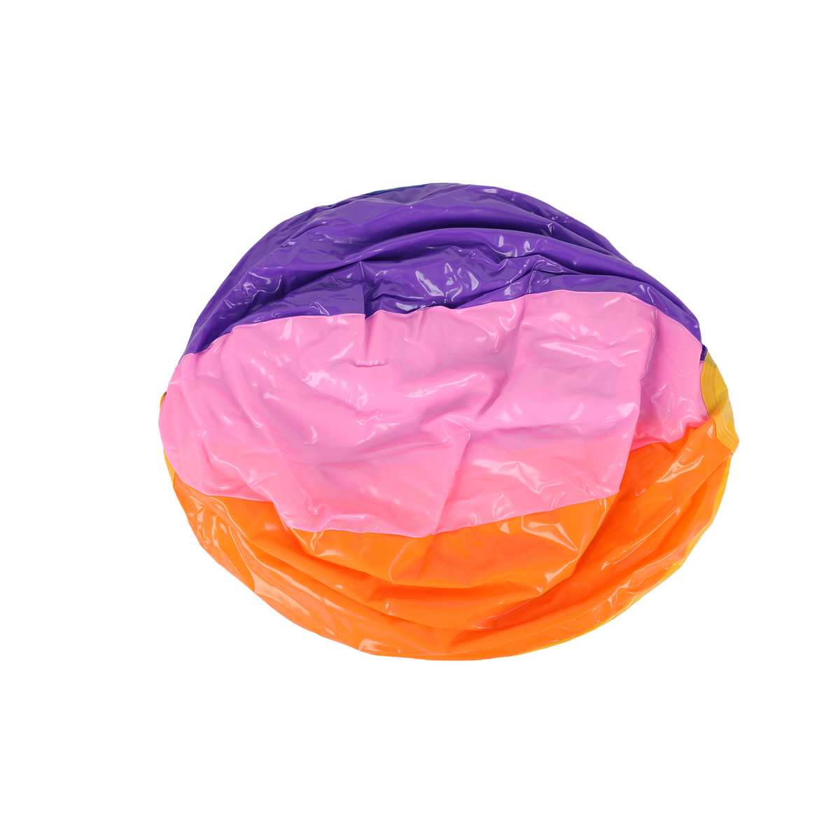 Colorful massage ball with pink, purple, and orange panels and yellow center