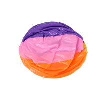 Colorful massage ball with pink, purple, and orange panels and yellow center