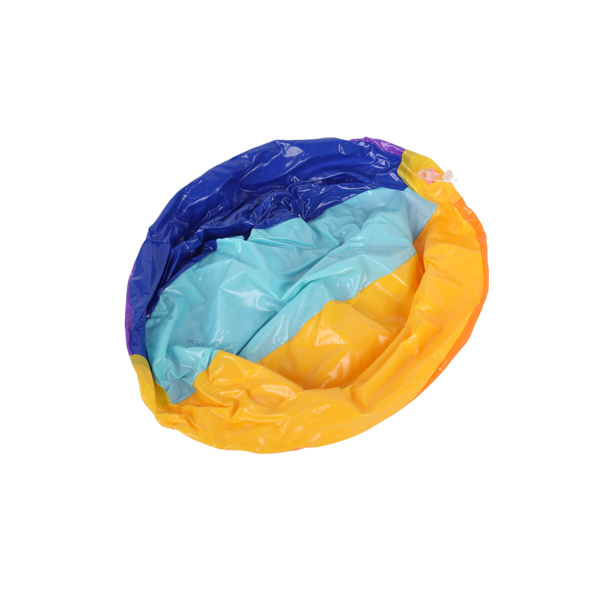 Multicolor massage ball with blue, light blue, and orange sections around center