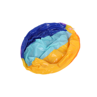 Multicolor massage ball with blue, light blue, and orange sections around center