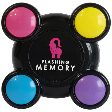 Flashing memory game console with pink, yellow, blue, and purple light buttons