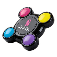 Flashing memory game console with angled design and four colored light buttons