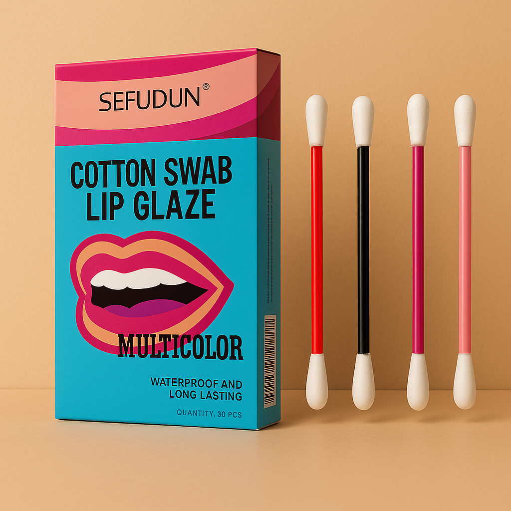 Cotton swab lip glaze set with four applicators and multicolor box