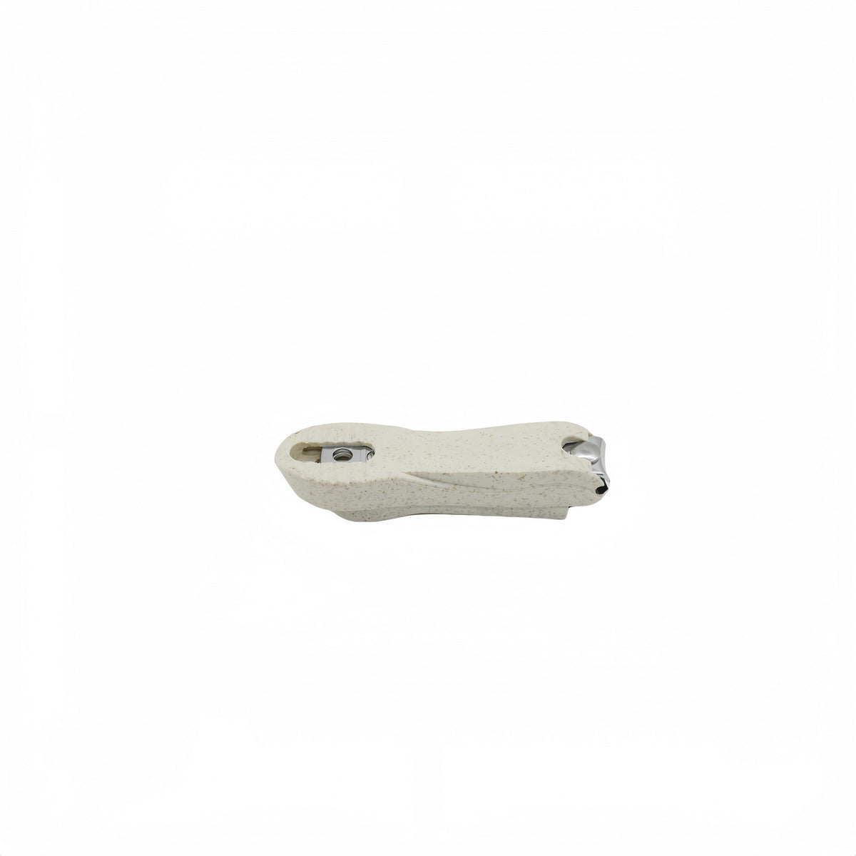 Nail clippers with rounded gray handle and visible hinge mechanism